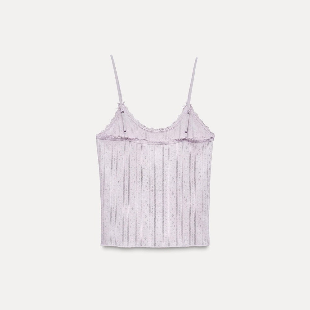 Zara Lace Trim Pointelle Top L - Picture 4 of 7
